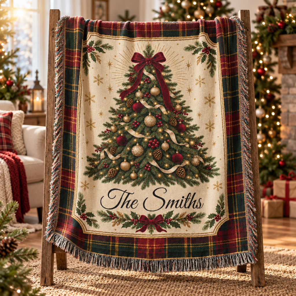 Personalized Christmas woven blanket example 1