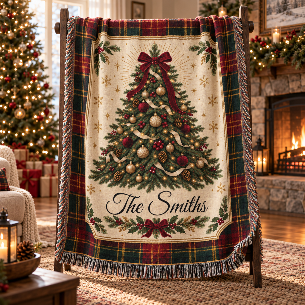 Personalized Christmas woven blanket example 2