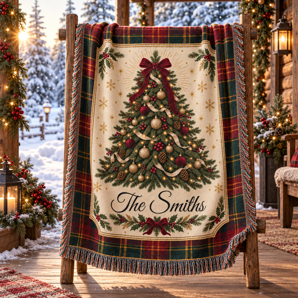 Personalized Christmas woven blanket example 3